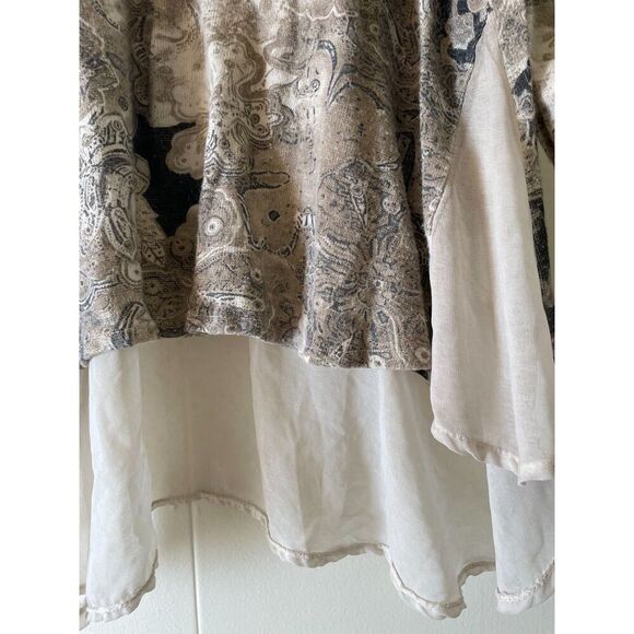 Tempo Paris Blouse SMALL Flowery Print Bohemian Hippie Top Neutral Flowers Tan - Picture 4 of 9